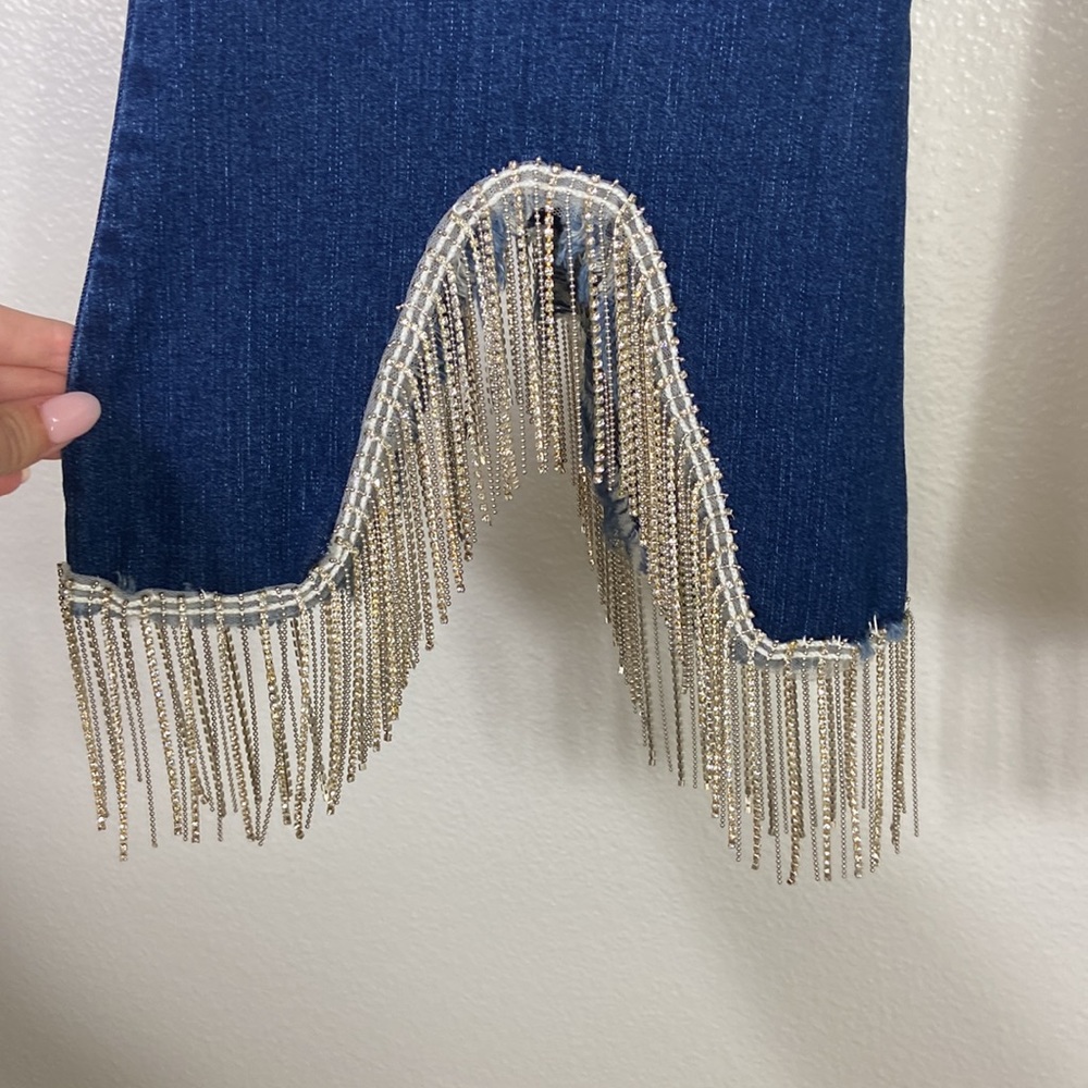 Rhinestone Flared Blue Jeans, Lucky & Blessed, Size 8